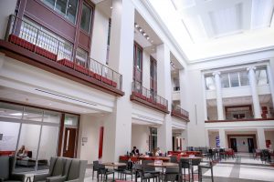 Hewson Hall large atrium area with table seating